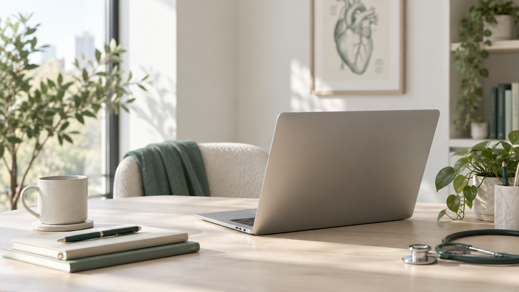Minimal laptop workspace in natural light