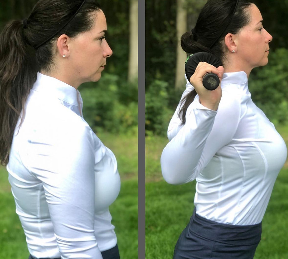 A person demonstrating posture positioning with the PostureFit bar
