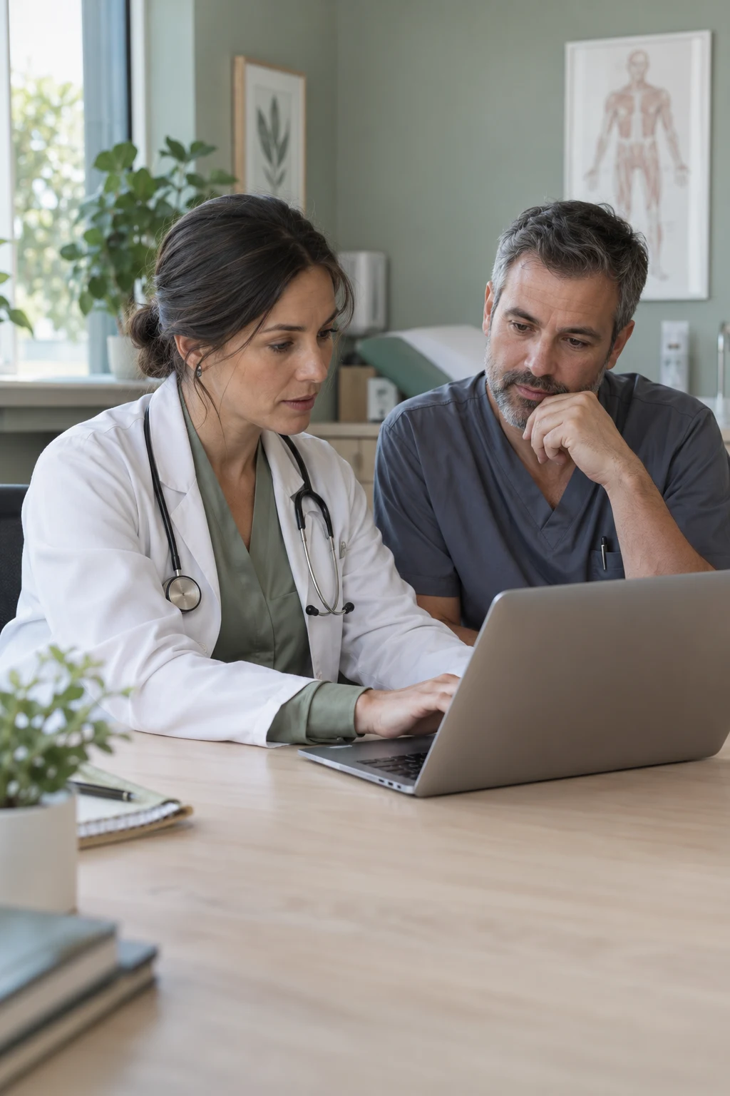 Healthcare clinicians reviewing information together